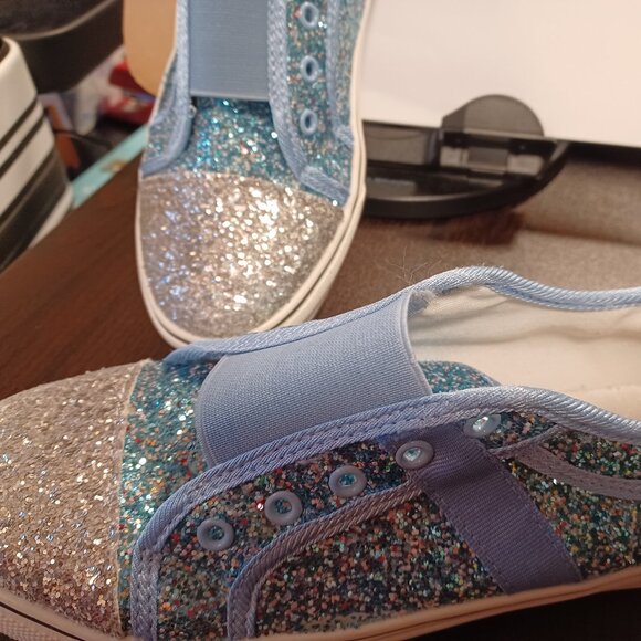 Off We Go® Blue & Silver GLITTER Slip-On Sneakers Walking Shoes - sz 8.5 (41) - Picture 3 of 10